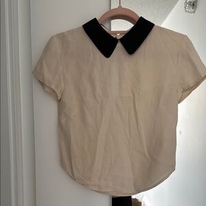 Women's Cream and Black Collared Top